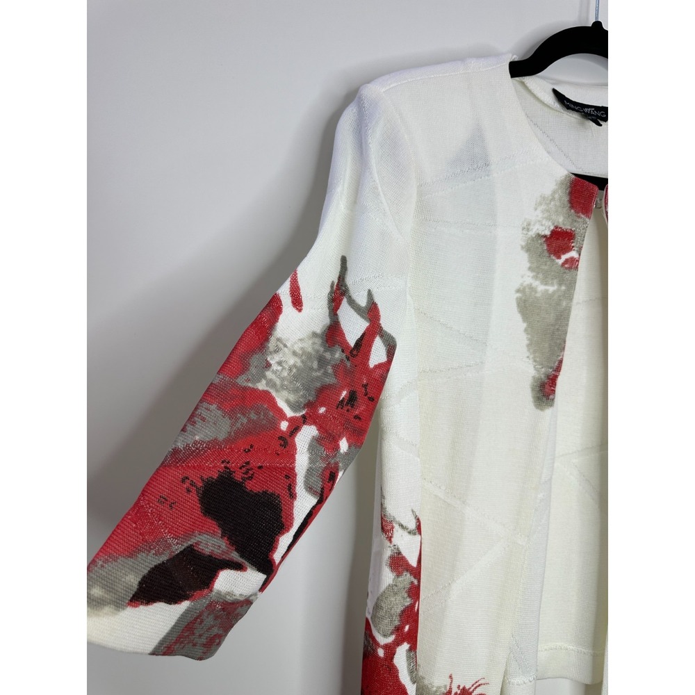 Ming Wang Floral Knit Jacket & Tank Top Set PS XS Red Off White Classy Mature - Picture 4 of 16